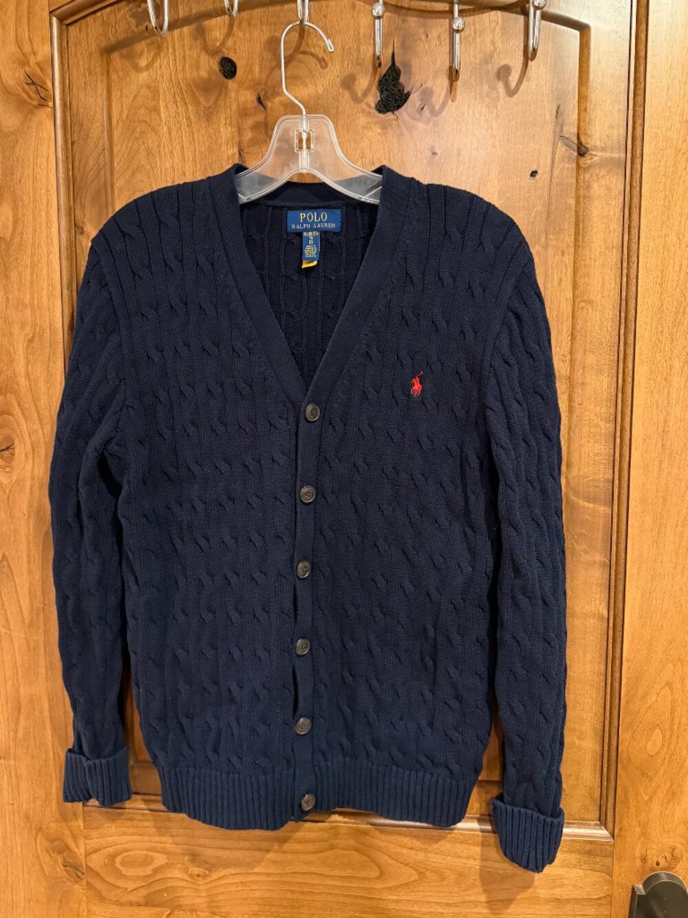 POLO by Ralph Lauren Navy V-neck Cable Knit Sweater Youth Size XL (18-20) EUC